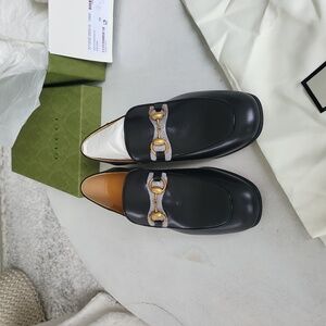 GUCCI Leather Women Loafers, BLACK, Size 38.